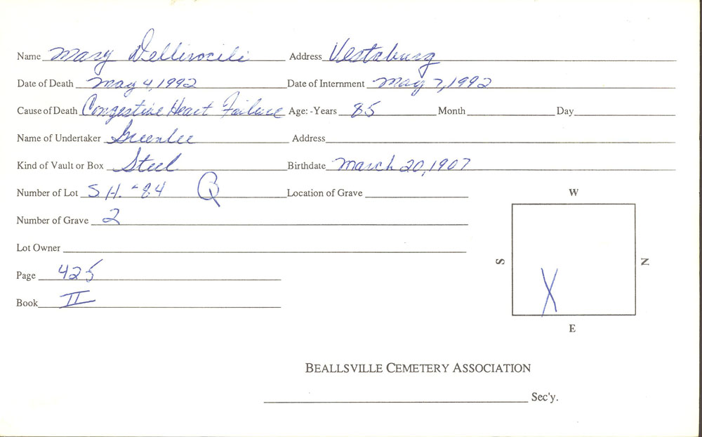 burial card